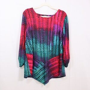 Cocomo‎ Tunic Top XL Multicolor Womens Sharkbite Hem Abstract Blouse